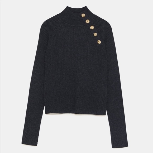 Zara Ribbed Sweater with Gold Buttons - Picture 3 of 10